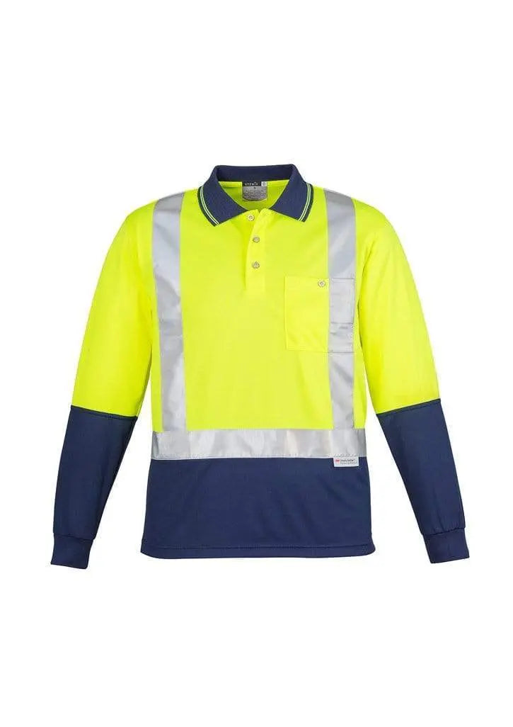 Syzmik Men’s Hi Vis Spliced Polo - Long Sleeve Shoulder Taped ZH234 Work Wear Syzmik Yellow/Navy S